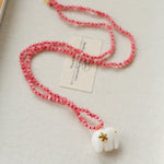 Auspicious Elephant Collection White Jade Carved Elephant Pendant Beaded Necklace - floysun
