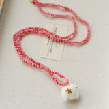 Auspicious Elephant Collection White Jade Carved Elephant Pendant Beaded Necklace - floysun