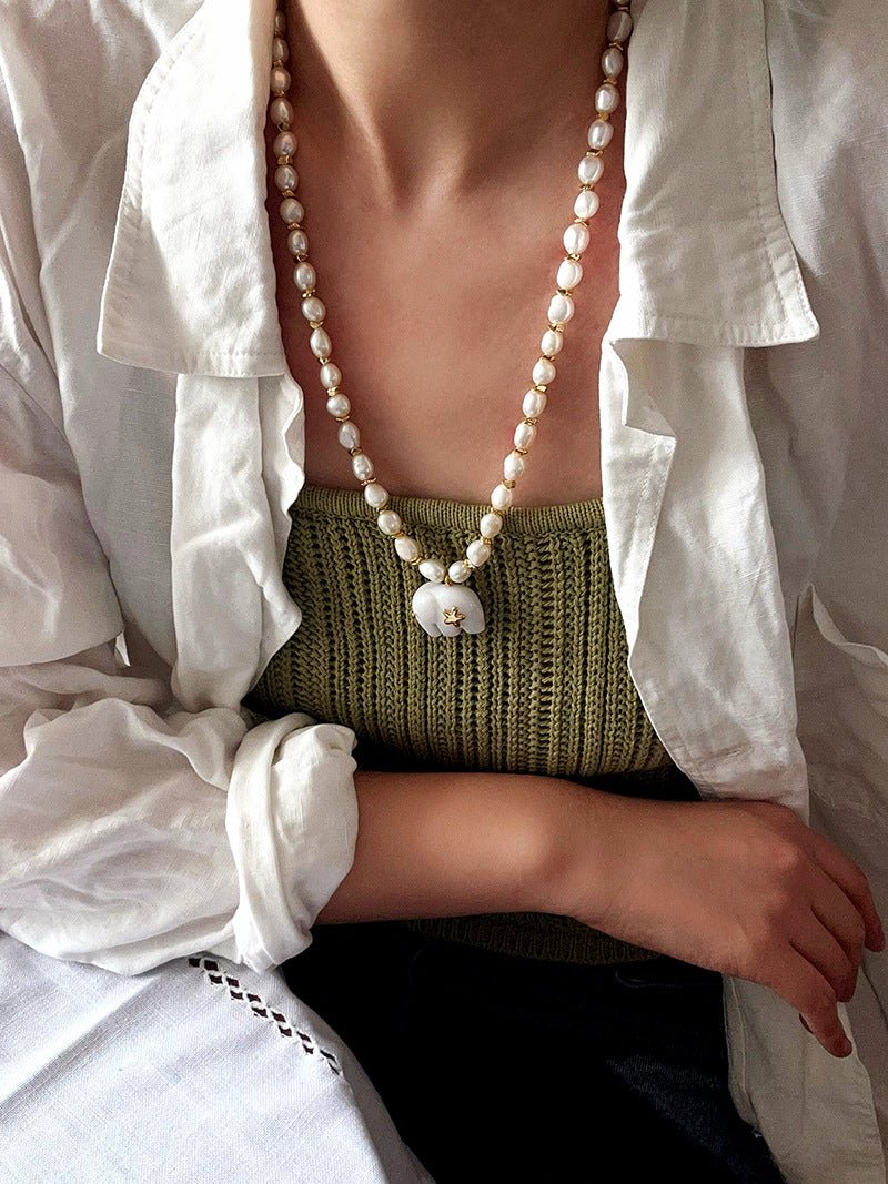 Auspicious Elephant Collection White Jade Elephant Necklace with Pearl - floysun