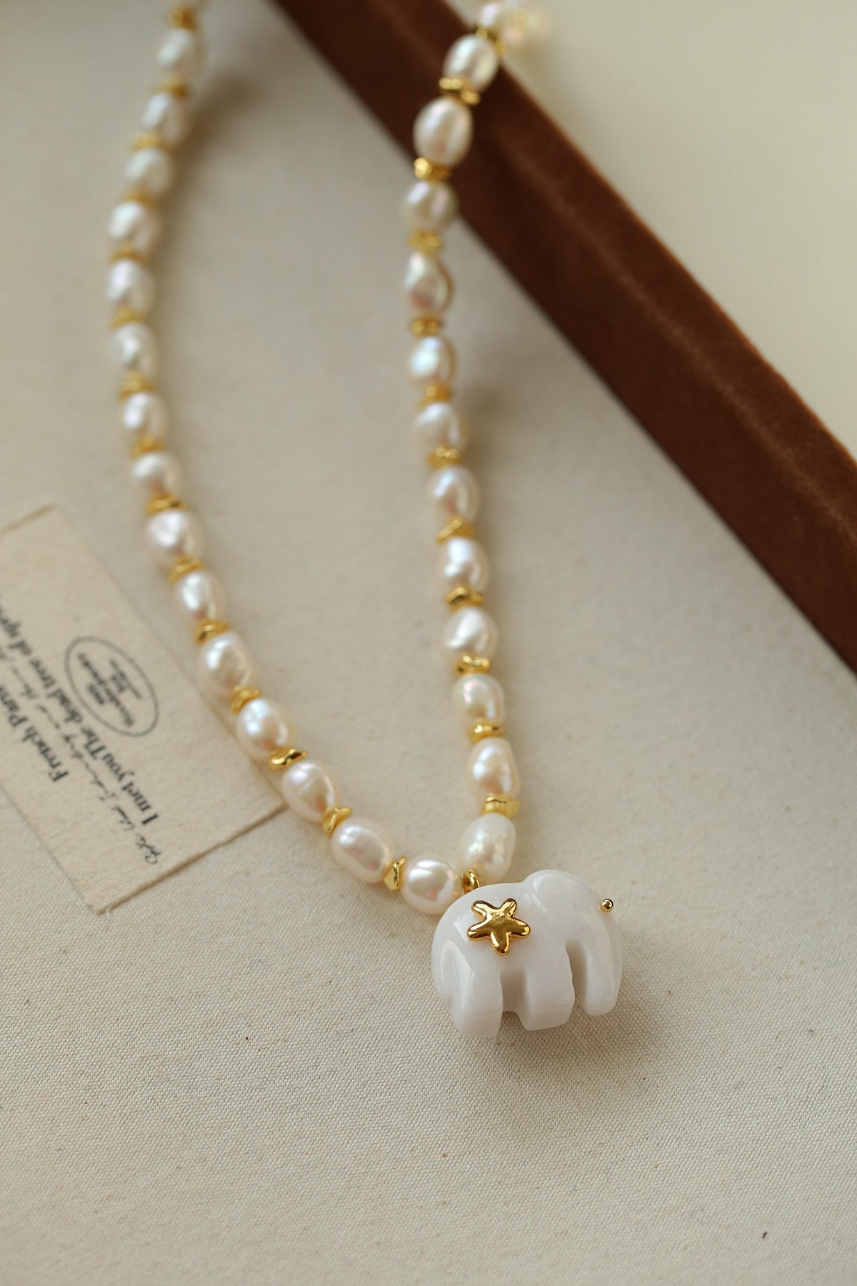 Auspicious Elephant Collection White Jade Elephant Necklace with Pearl - floysun