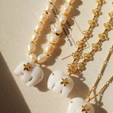 Auspicious Elephant Collection White Jade Elephant Necklace with Pearl - floysun