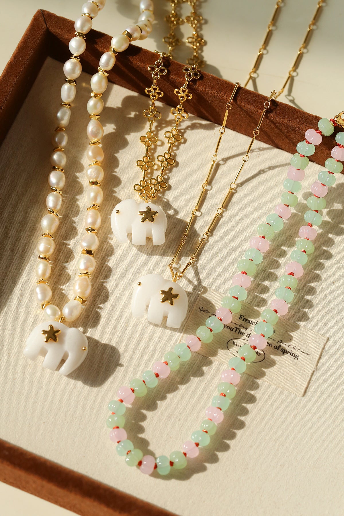 Auspicious Elephant Collection White Jade Elephant Necklace with Pearl - floysun