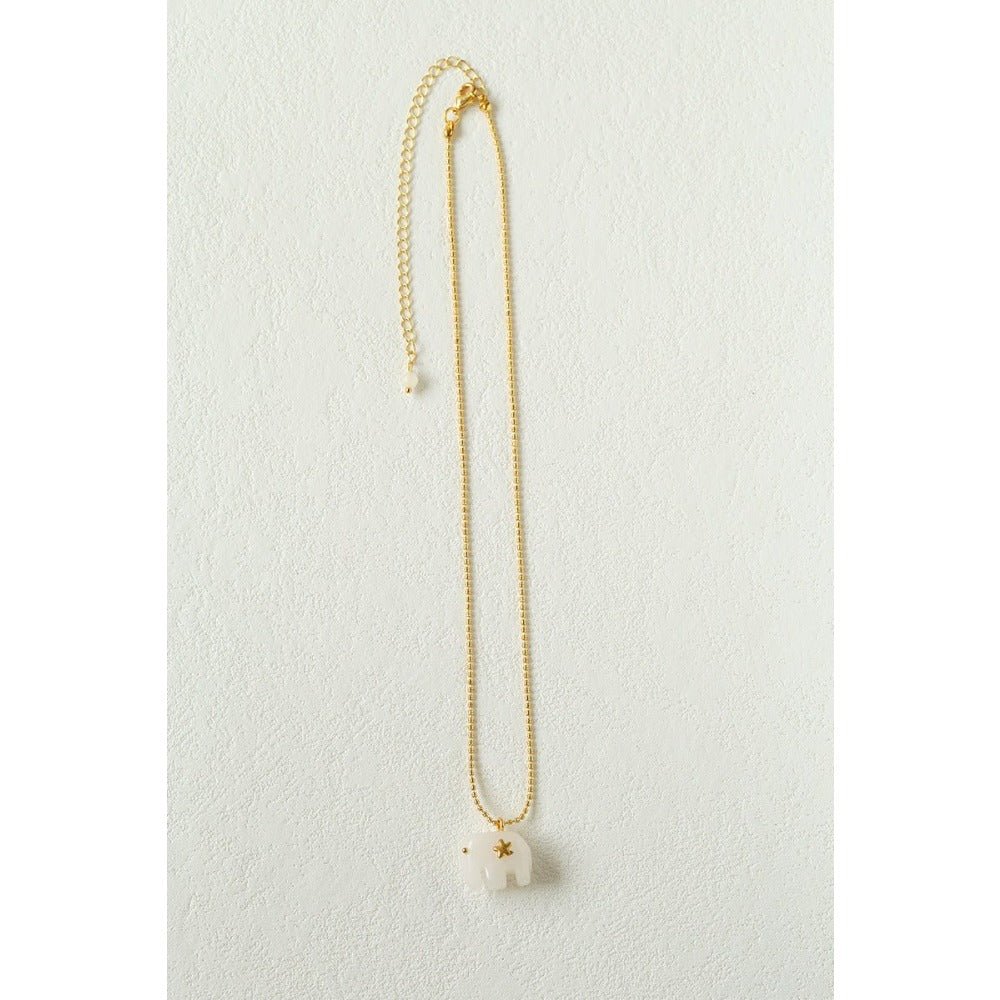 Auspicious Elephant Collection White Jade Elephant Pendant Chian Necklace - floysun