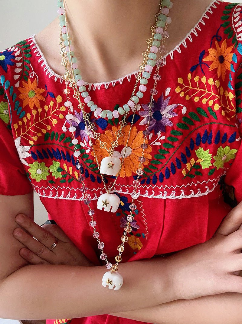 Auspicious Elephant Collection White Jade Elephant Pendant Chian Necklace - floysun