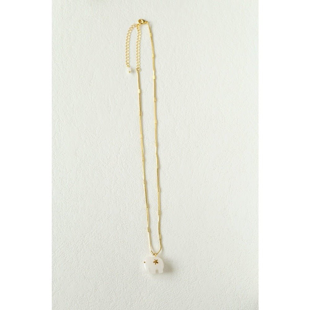 Auspicious Elephant Collection White Jade Elephant Pendant Chian Necklace - floysun