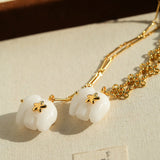 Auspicious Elephant Collection White Jade Elephant Pendant Chian Necklace - floysun