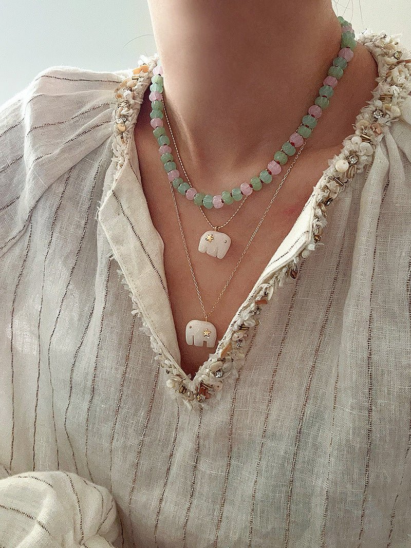 Auspicious Elephant Collection White Jade Elephant Pendant Chian Necklace - floysun