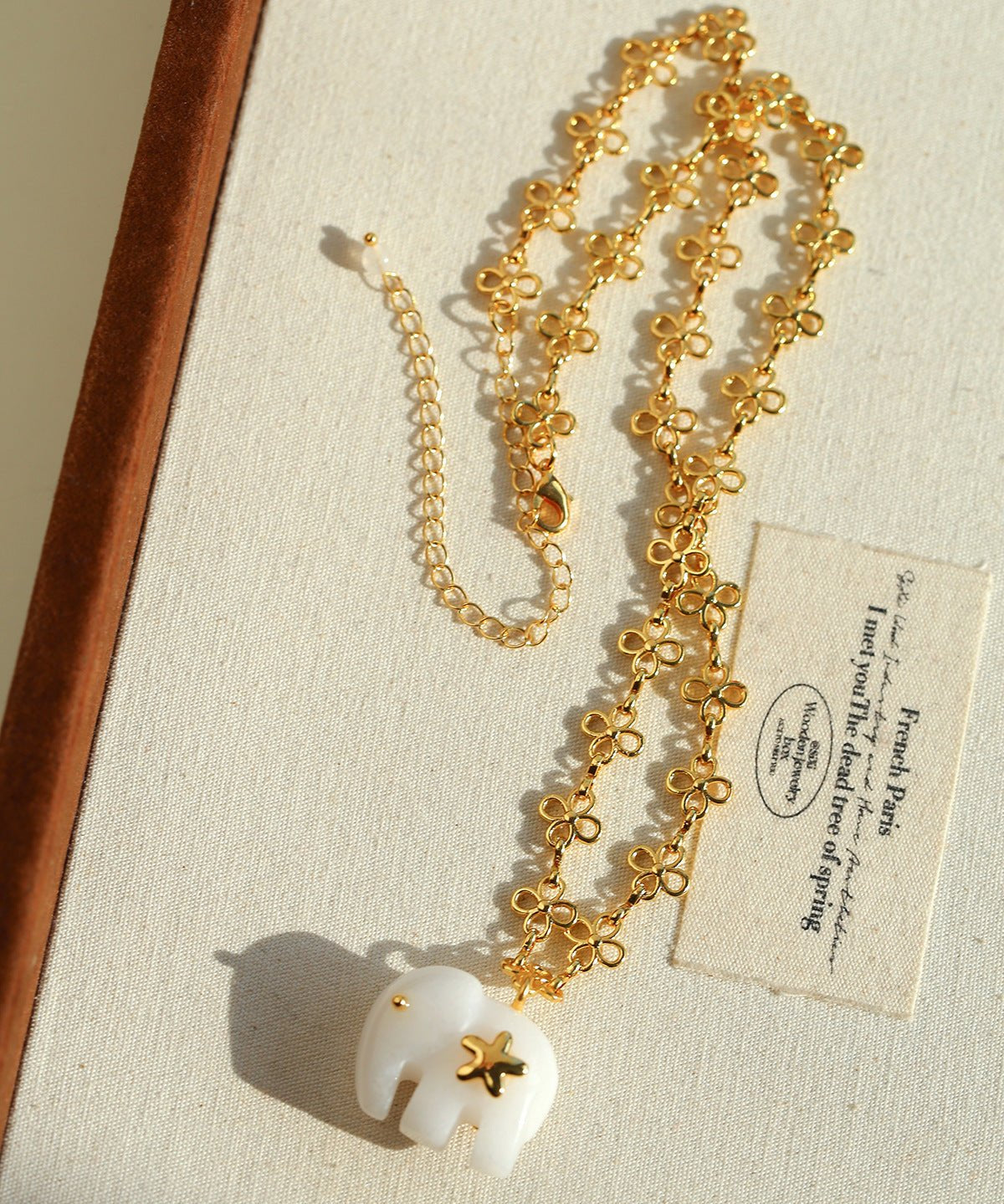 Auspicious Elephant Collection White Jade Elephant Pendant Chian Necklace - floysun