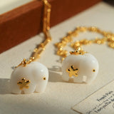 Auspicious Elephant Collection White Jade Elephant Pendant Chian Necklace - floysun