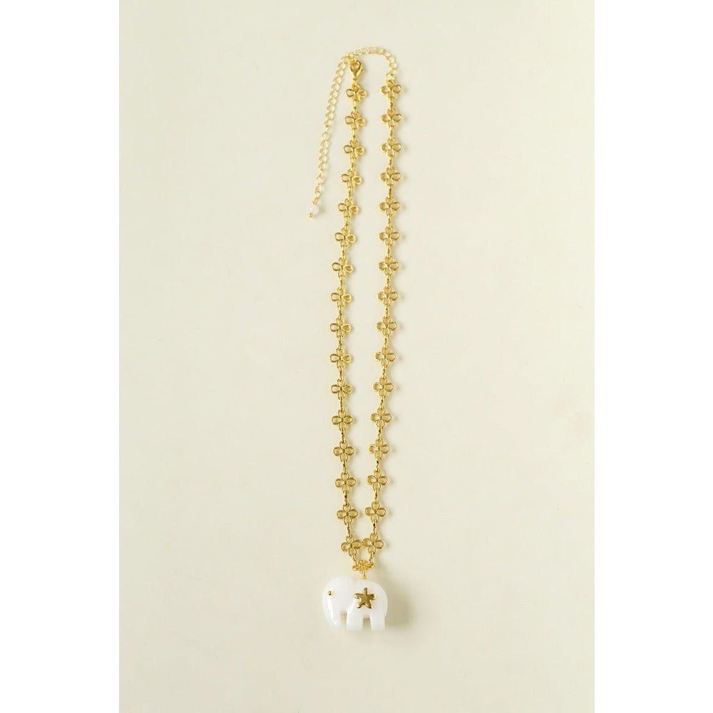 Auspicious Elephant Collection White Jade Elephant Pendant Chian Necklace - floysun