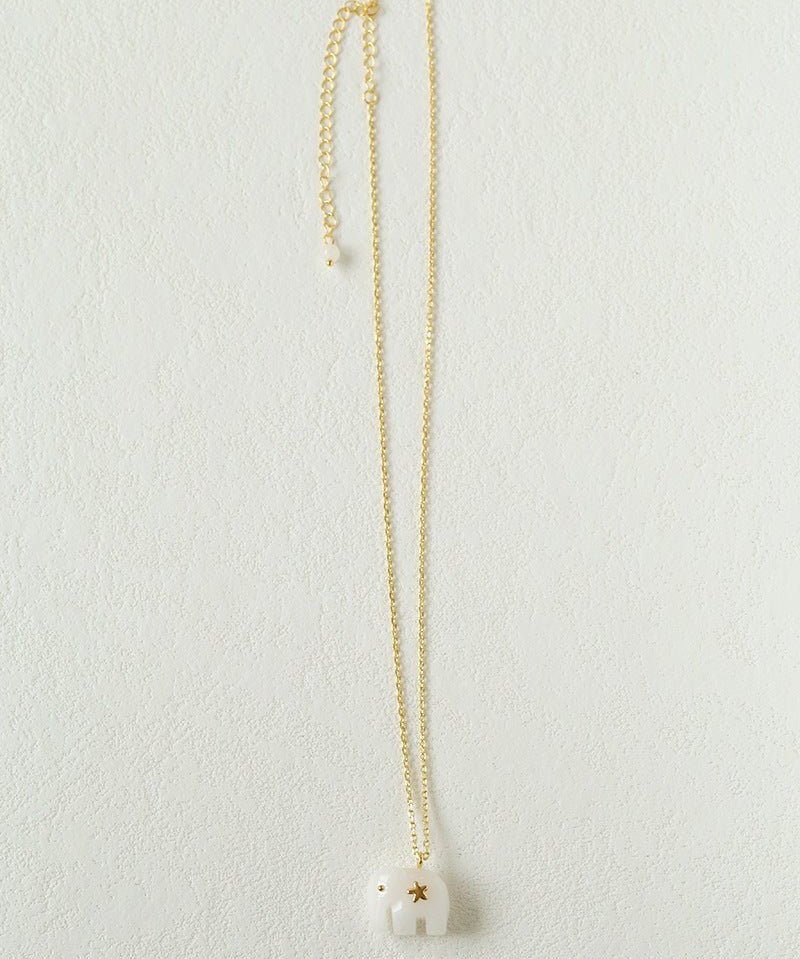 Auspicious Elephant Collection White Jade Elephant Pendant Chian Necklace - floysun