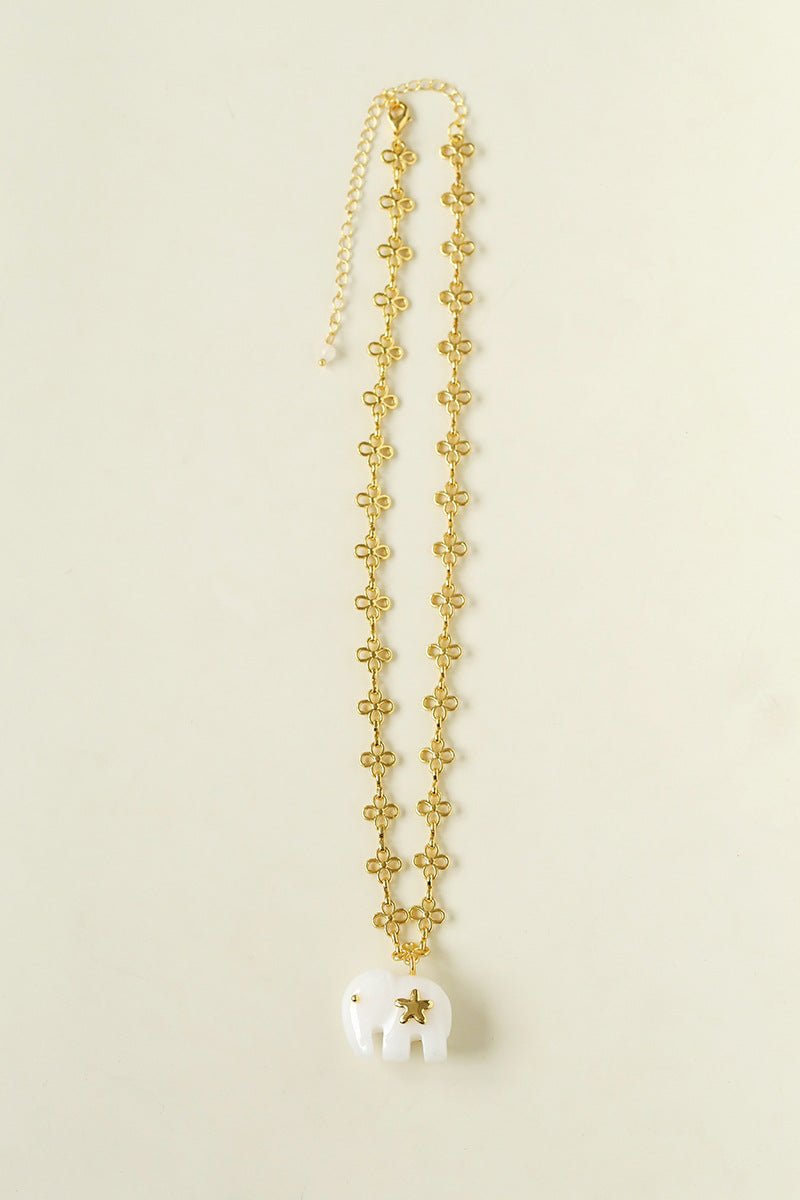 Auspicious Elephant Collection White Jade Elephant Pendant Chian Necklace - floysun