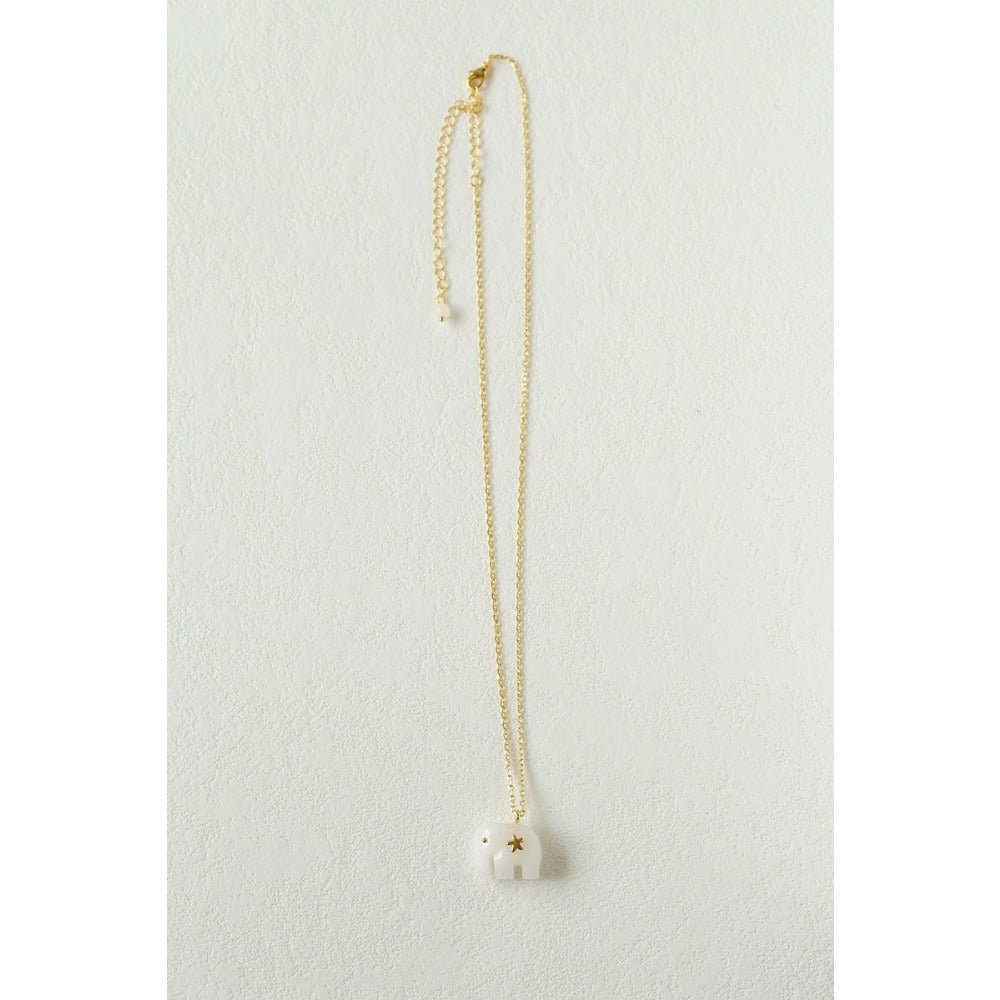 Auspicious Elephant Collection White Jade Elephant Pendant Chian Necklace - floysun
