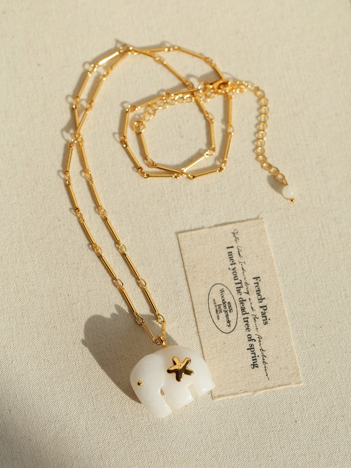 Auspicious Elephant Collection White Jade Elephant Pendant Chian Necklace - floysun