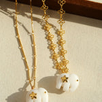 Auspicious Elephant Collection White Jade Elephant Pendant Chian Necklace - floysun