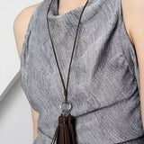 Autumn Suede Tassel Convertible Long Necklace - floysun