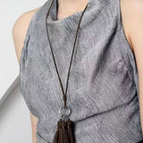 Autumn Suede Tassel Convertible Long Necklace - floysun
