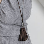 Autumn Suede Tassel Convertible Long Necklace - floysun
