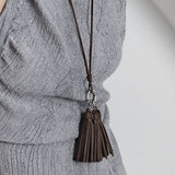 Autumn Suede Tassel Convertible Long Necklace - floysun