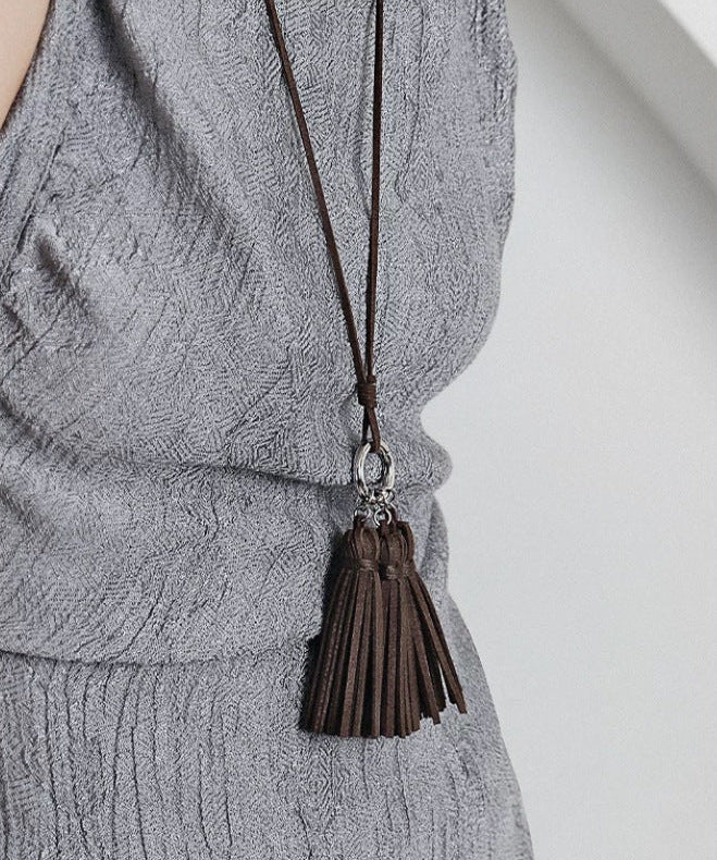 Autumn Suede Tassel Convertible Long Necklace - floysun