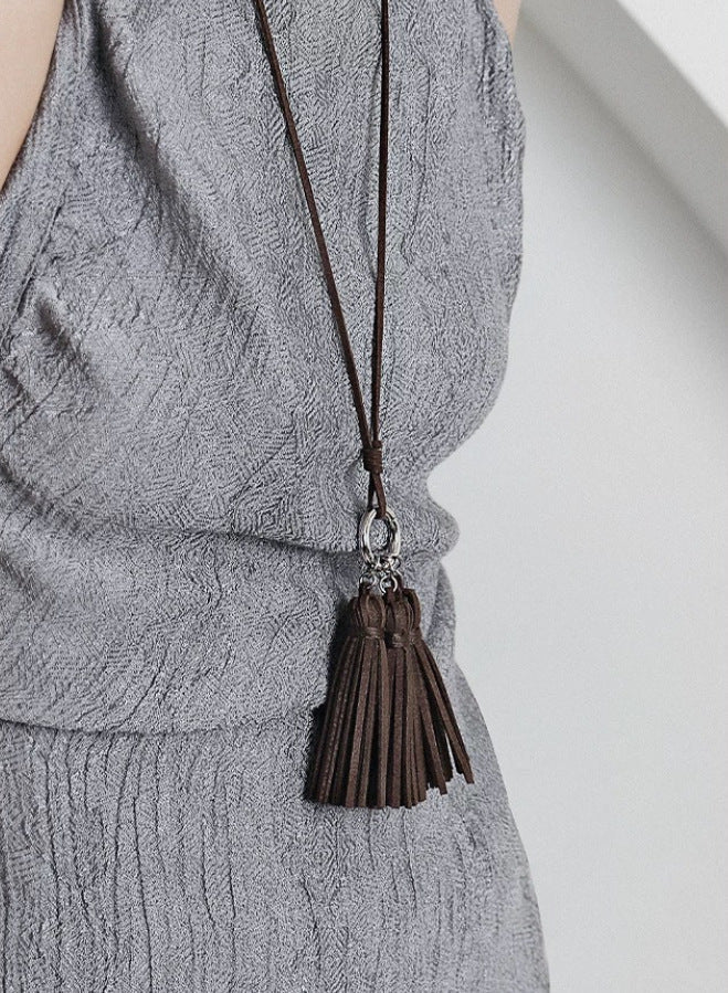 Autumn Suede Tassel Convertible Long Necklace - floysun