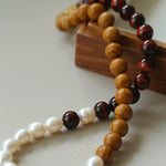Autumn Whisper Natural Pearl & Red Tiger Eye & Wood Grain Stone Necklace - floysun