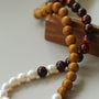 Autumn Whisper Natural Pearl & Red Tiger Eye & Wood Grain Stone Necklace - floysun