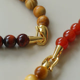 Autumn Whisper Natural Pearl & Red Tiger Eye & Wood Grain Stone Necklace - floysun