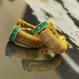 Vintage Wrapped Wire Emerald U-Shape Earrings