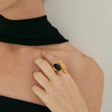 Art Design Rutilated Quartz Black Onyx Open Adjustable Ring