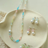 Macaron Three-Tone Crystal Freshwater Pearl Drop Earrings