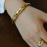 Irregular Liquid Hammered Cubic Zirconia Open Cuff Bracelet