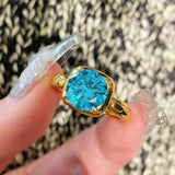 Cushion Bezel Set Synthetic Aquamarine Solitaire Ring
