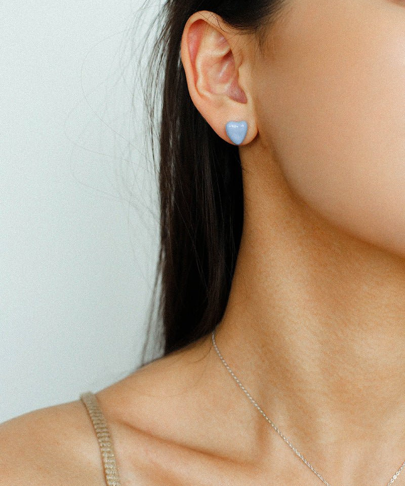 Baby Blue Enamel Heart Earrings - floysun