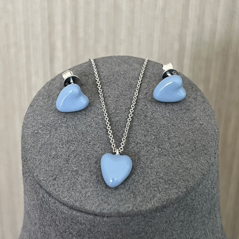 Baby Blue Enamel Heart Earrings - floysun