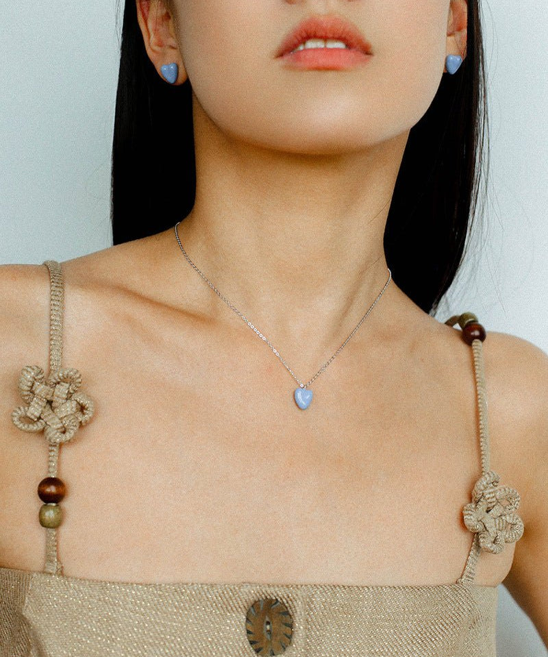 Baby Blue Enamel Heart Pendant Necklace - floysun