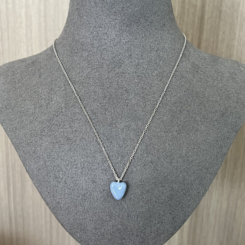 Baby Blue Enamel Heart Pendant Necklace - floysun