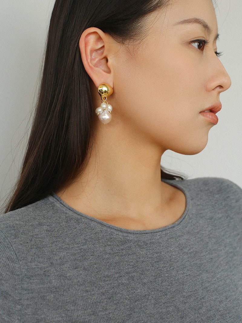 Baroque Pearl Beaded Tassel Earrings – Gold - floysun