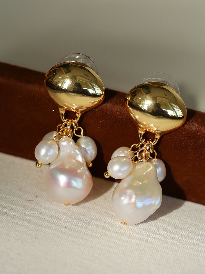 Baroque Pearl Beaded Tassel Earrings – Gold - floysun