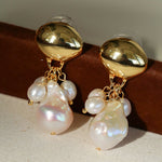 Baroque Pearl Beaded Tassel Earrings – Gold - floysun