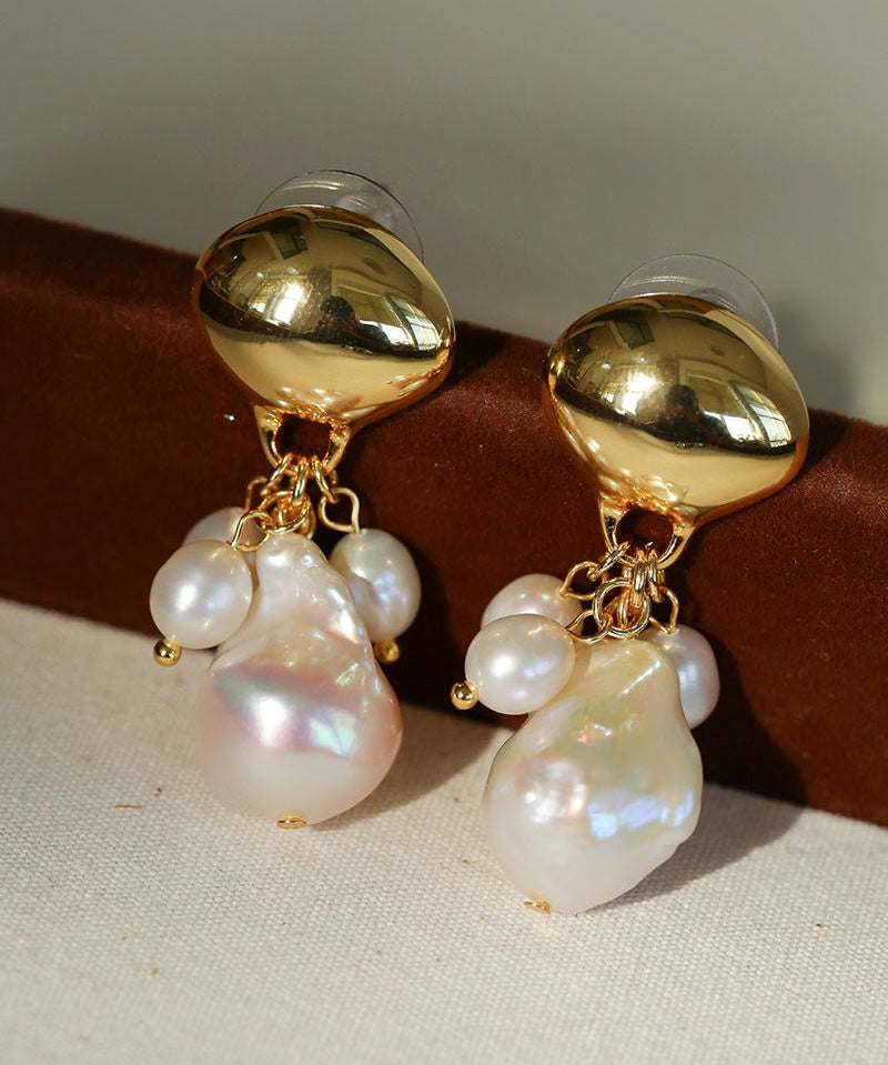 Baroque Pearl Beaded Tassel Earrings – Gold - floysun