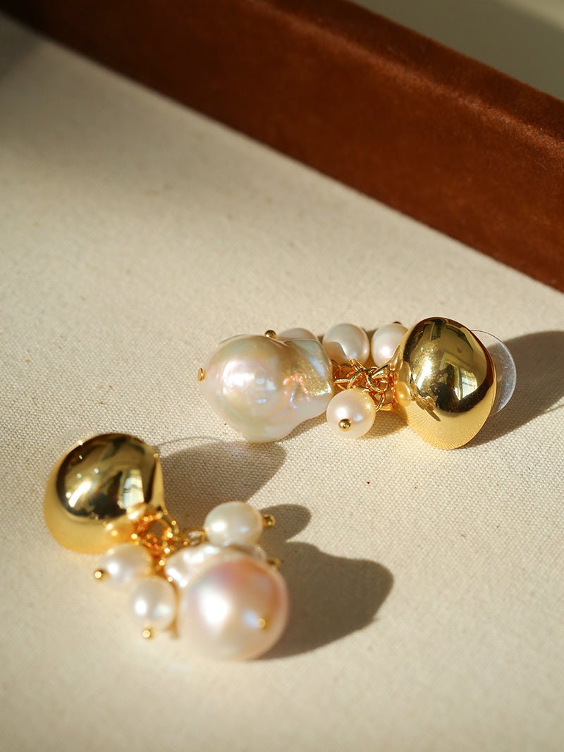 Baroque Pearl Beaded Tassel Earrings – Gold - floysun