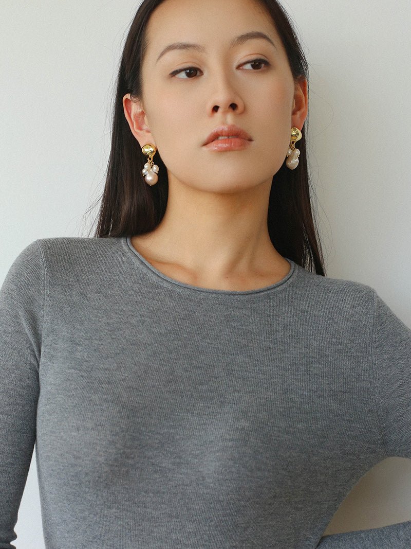 Baroque Pearl Beaded Tassel Earrings – Gold - floysun