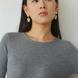 Baroque Pearl Beaded Tassel Earrings – Gold - floysun