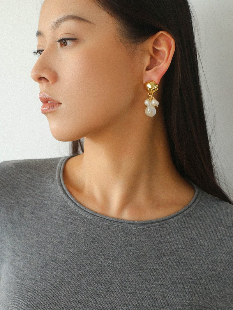 Baroque Pearl Beaded Tassel Earrings – Gold - floysun