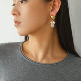 Baroque Pearl Beaded Tassel Earrings – Gold - floysun