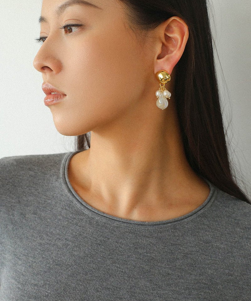 Baroque Pearl Beaded Tassel Earrings – Gold - floysun