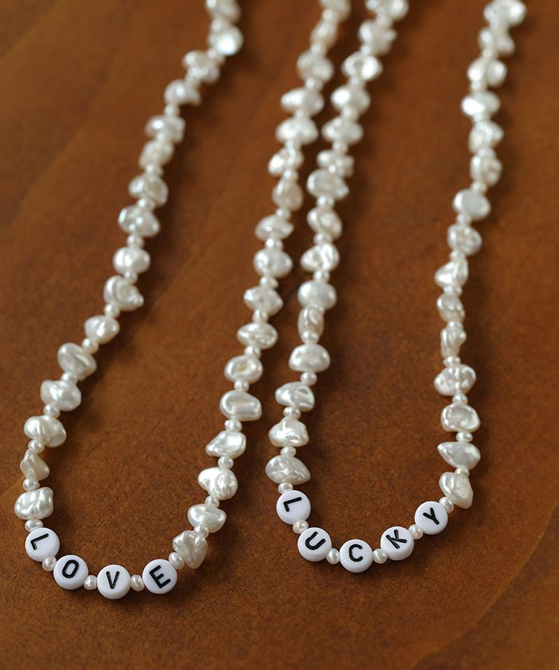 Baroque Pearl Braided Custom Letter Necklace - floysun