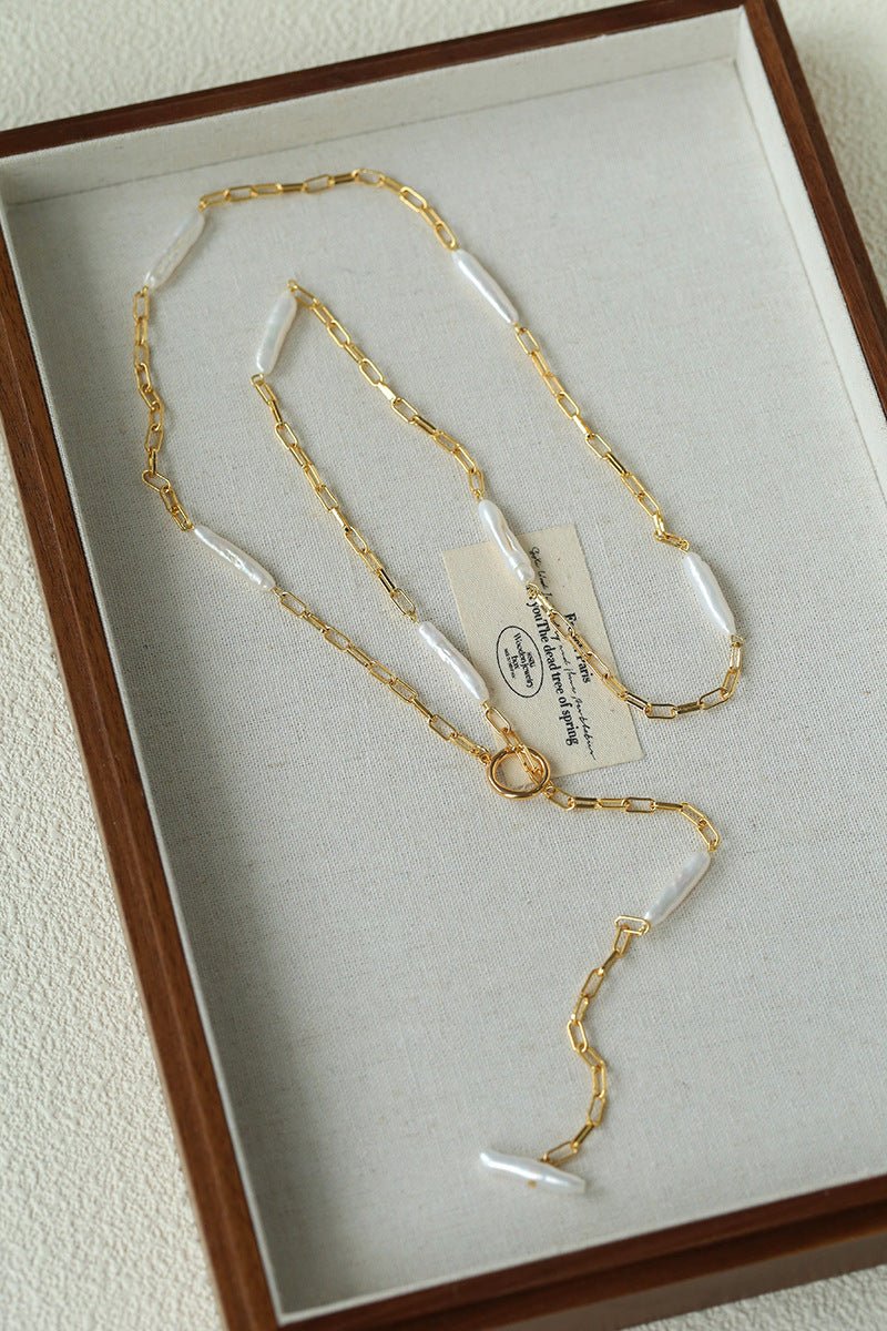 Baroque Pearl Chain Y - Necklace – Multi - Way Wear - floysun