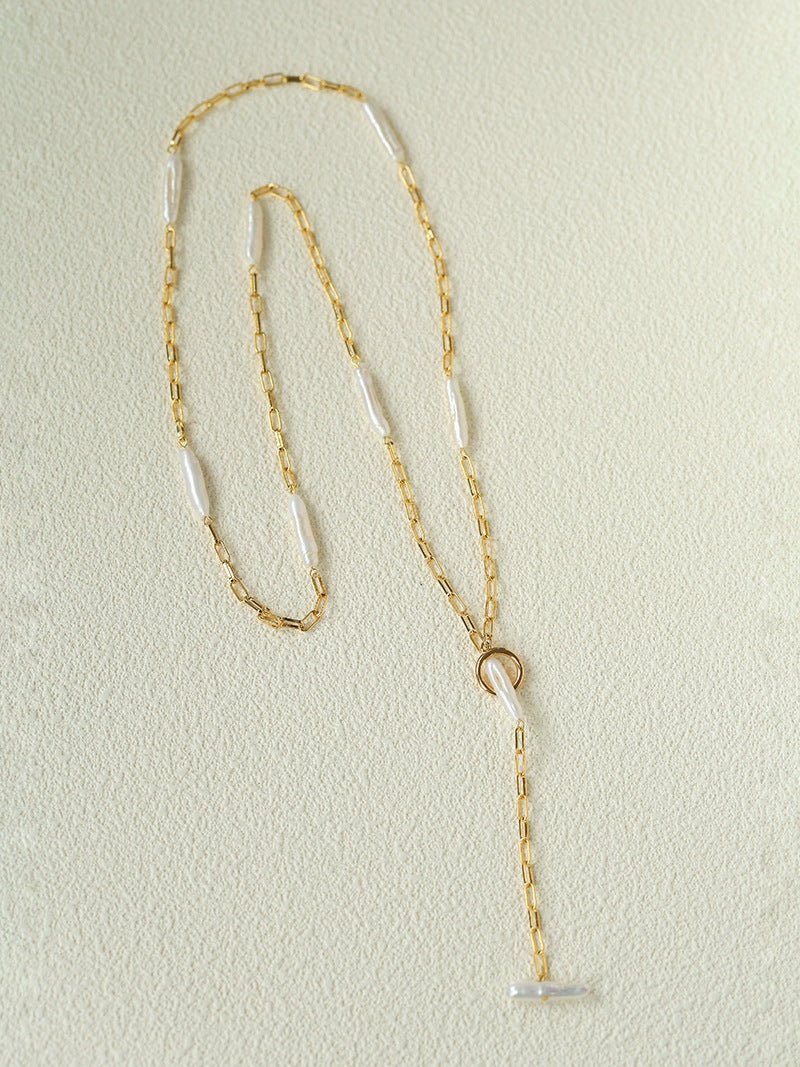 Baroque Pearl Chain Y - Necklace – Multi - Way Wear - floysun